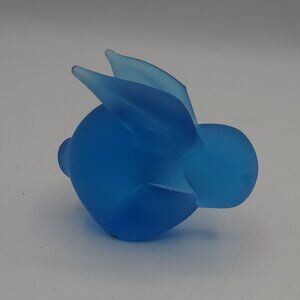 Vtg Interpur Blue Satin Frosted Solid Glass Bunny Rabbit Cobalt Blue Figurine